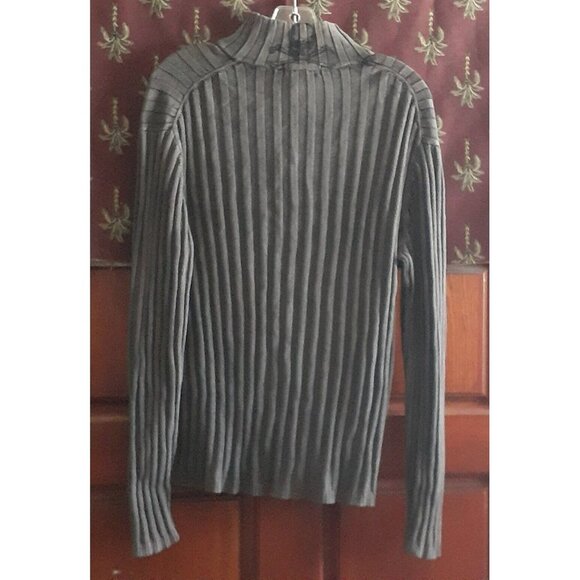 INC Mens Sweater L Skull Patch Tatoo Goth Graphic Turtle Neck 1/4 Zip Ribbed - Picture 8 of 16